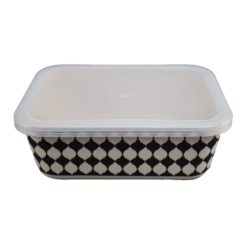 Beige & Black Diamond Pattern Reusable Food Container - Medium