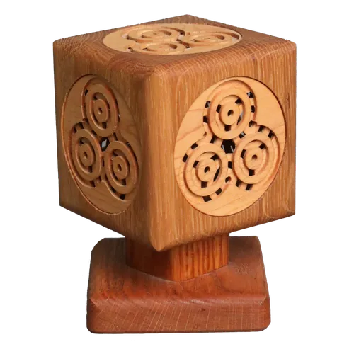 Carved Wooden Cube Table Lamp