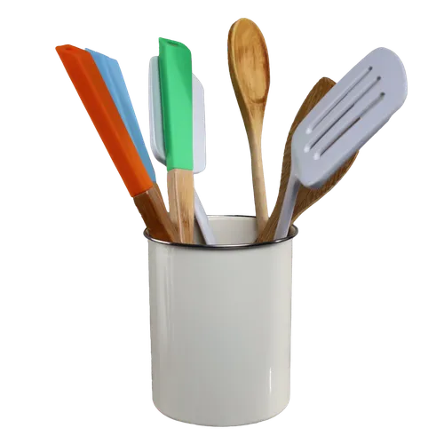 White With Tin Rim Utensil Holder With 7 Utensils