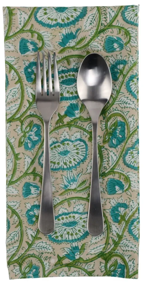 Taupe With Teal Floral Print Napkin