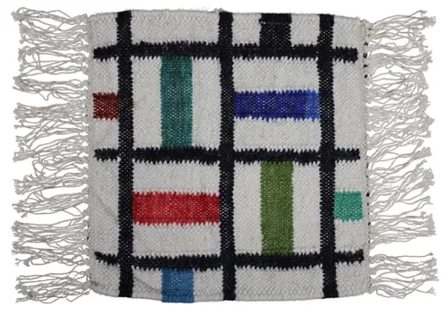 Multicolour Squares & Stripes Placemat With Fringe