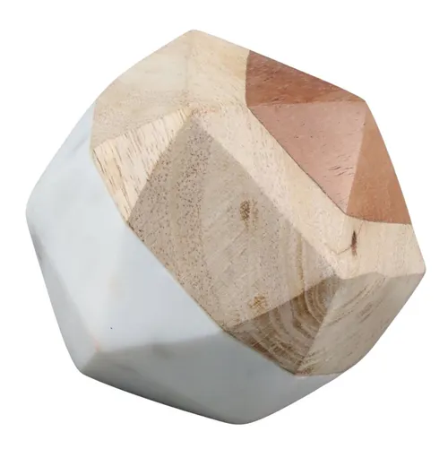 White Marble & Wood Geometric Paperweight
