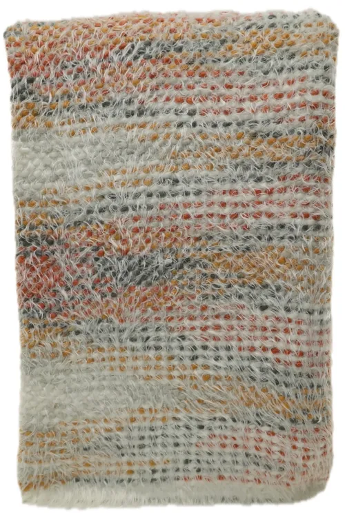 White Fuzzy Multicolour Knit Diamond Pattern Throw Blanket 