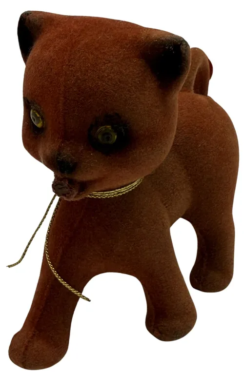 Vintage Orange Flocked Cat 