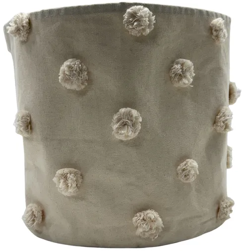 Natural Canvas & Pink Pom Storage Basket