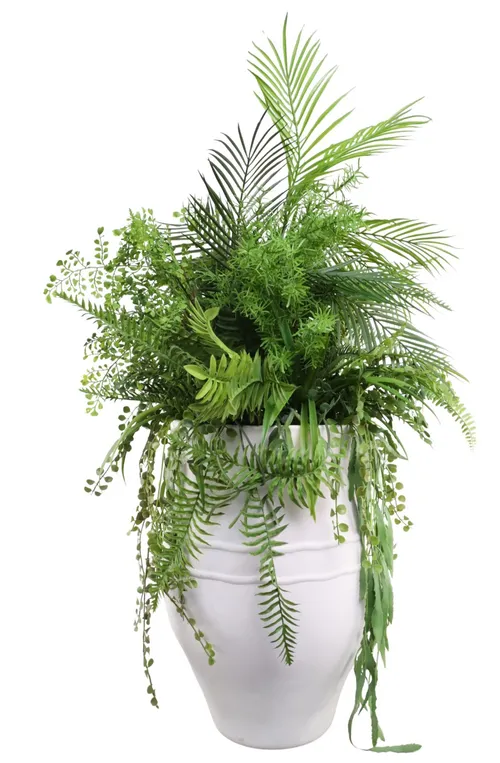 Large White Ceramic Planter With Assorted Artificial Ivy & Ferns