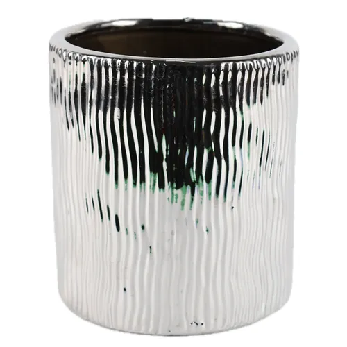 Shiny Silver Horizontal Wave Ceramic Plant Pot