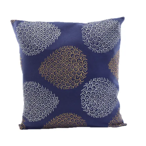 Navy Blue With Gold & Silver Batik Stamped Throw Pillow