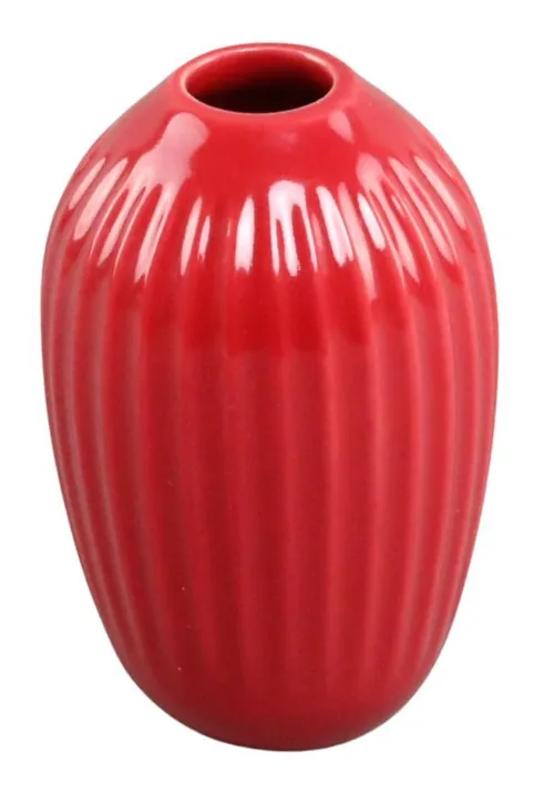 Red Ribbed Ceramic Small Vase