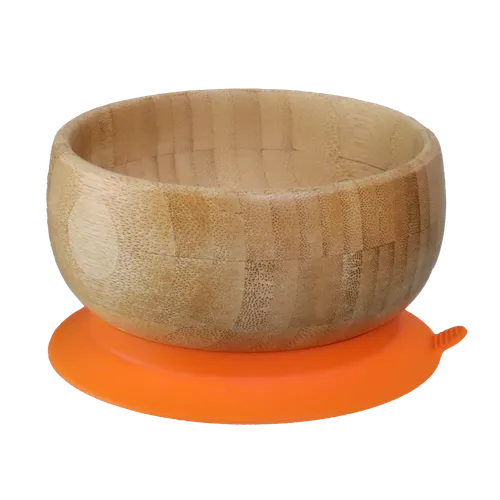 Ash Wood Small Bowl With Orange Silicone Suction Cup Base