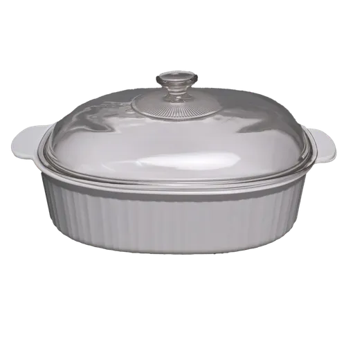 White Ceramic Casserole Dish With Clear Glass Lid