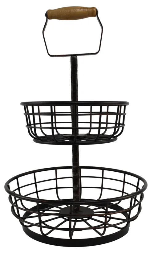 Black Wire 2 Tier Fruit Basket Bowl