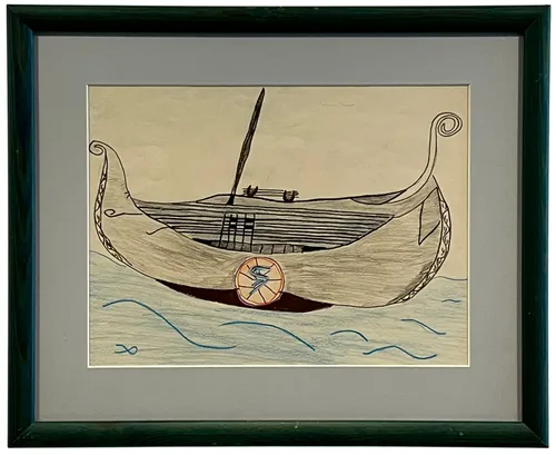 Kids Ship Drawing In Green Frame