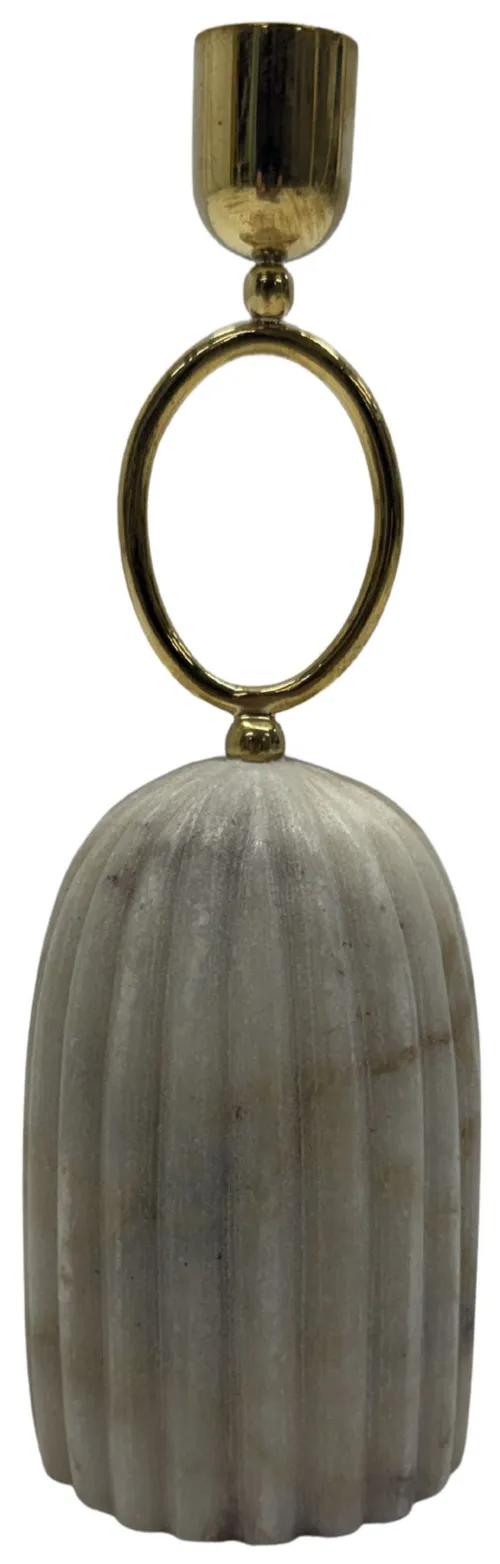 White Marble & Gold Taper Candle Holder 