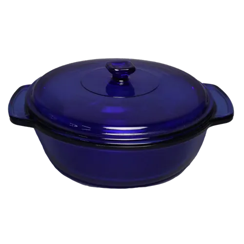 Clear Blue Glass Round Casserole Dish