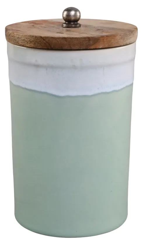 Ocean Tide Ceramic Canister With Wood Lid