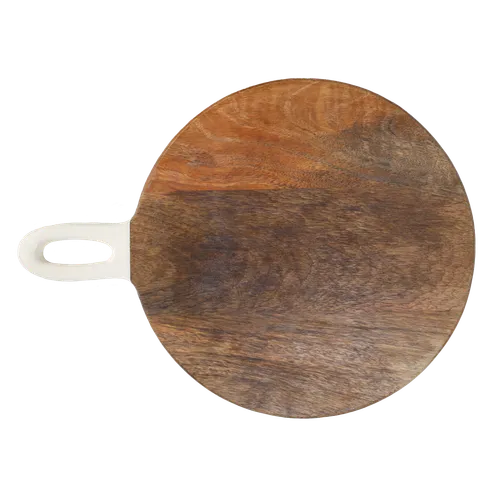 White Handle Wooden Circular Cutting Board