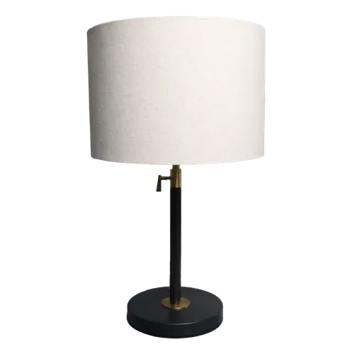 Matte Onyx Black Table Lamp With Brass Detail & Tanned Linen Shade
