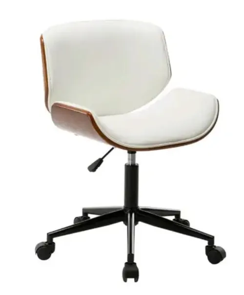 Swivel Wood Office Chair With White Cushions