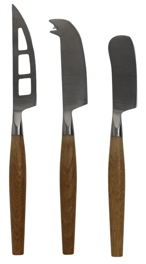 Long Wood Handled 3 Piece Cheese Knife Set