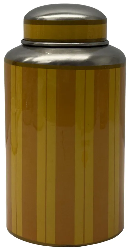 Yellow Striped Metal Storage Canister