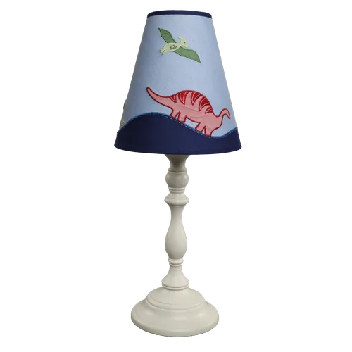 Cream Lathe Table Lamp With Dinosaur Embroidered Motif Shade