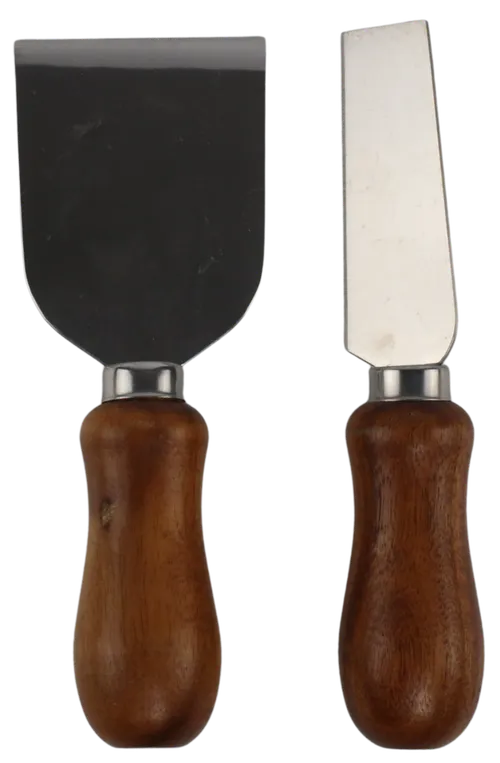 Dark Wood 2 Piece Chisel Cheese Knife Set 