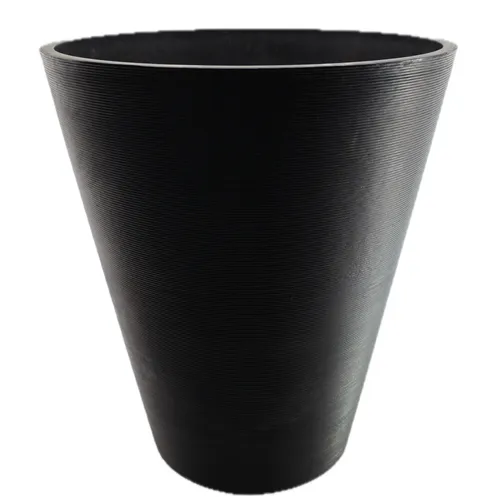 Ribbed Round Black Plastic Planter