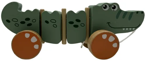 Green Wood Crocodile Pull Toy