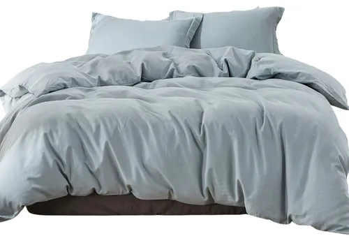 Light Blue French Linen Duvet Cover & Two Pillow Cases - King