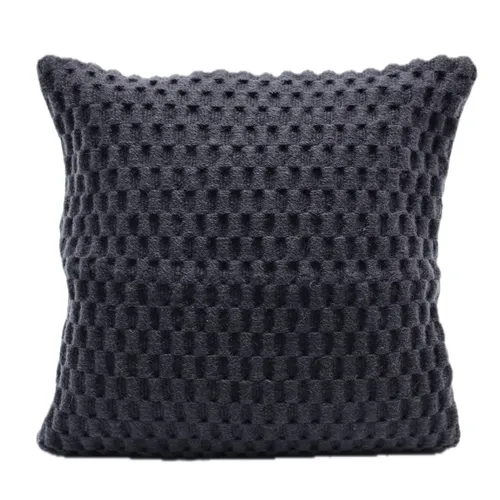 Dark Charcoal Grey Chunky Wool Throw Pillow