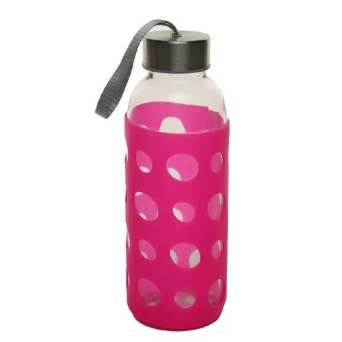 Neon Pink Silicone Sleeve Glass Water Bottle
