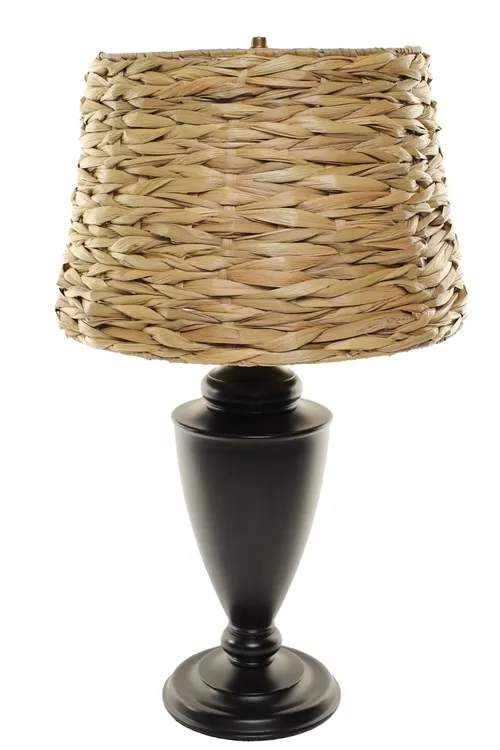 Bronze Urn Table Lamp With Woven Grass Tapered Shade