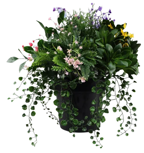 Artificial Assorted Flowering Plants In Black Pot