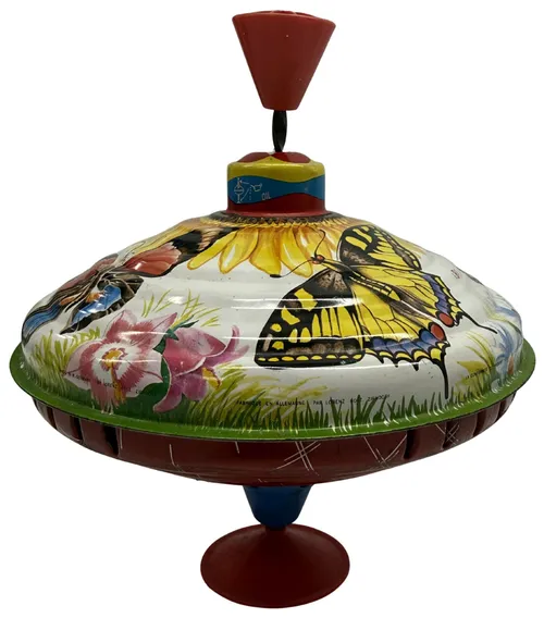 Vintage Tin Butterfly Spinning Top Toy