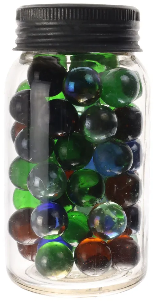 Antique Glass Jar With Assorted Marbles