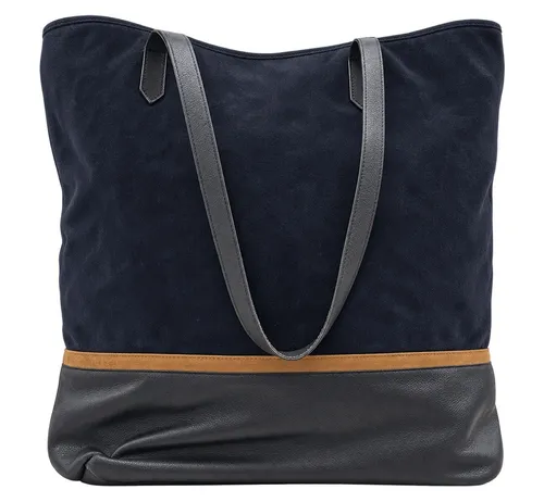 Deep Navy Blue Suede with Black Leather Base Tote bag