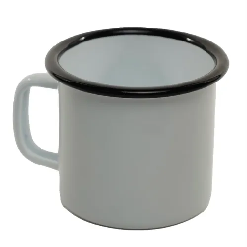 White With Black Rim Tin Enamel Camping Mug