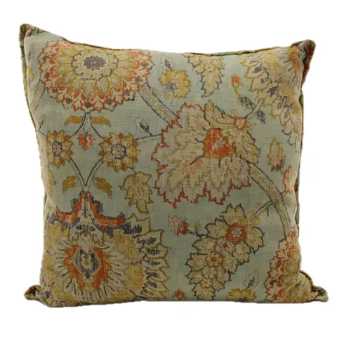 Muted Blue & Orange Floral Tile Throw Pillow