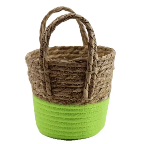 Fluorescent Green Rolled Natural Grass Basket
