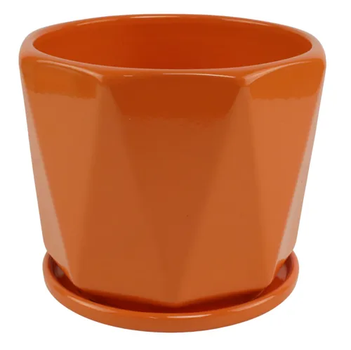 Orange Ceramic Triangular Pattern Plant Pot - Large