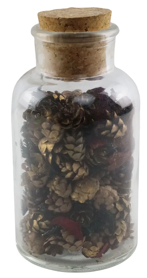Clear Glass Container With Cork Lid Containing Potpourri 