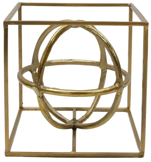 Gold Metal Cube With Orb 