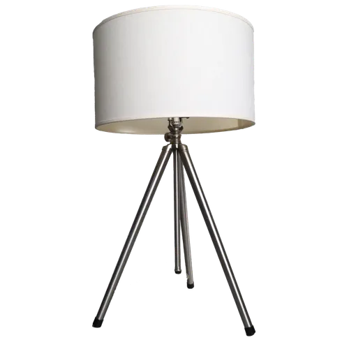 Brushed Nickel Tripod Table Lamp With Beige Shade