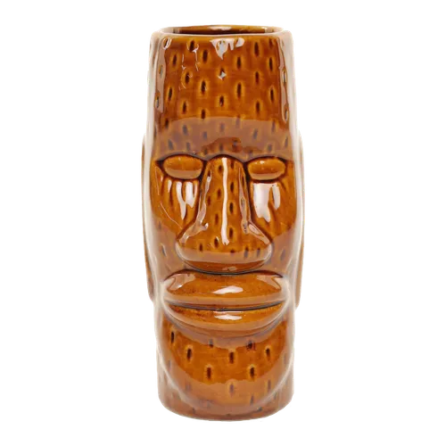 Brown Ceramic Tiki Easter Island Face Glass