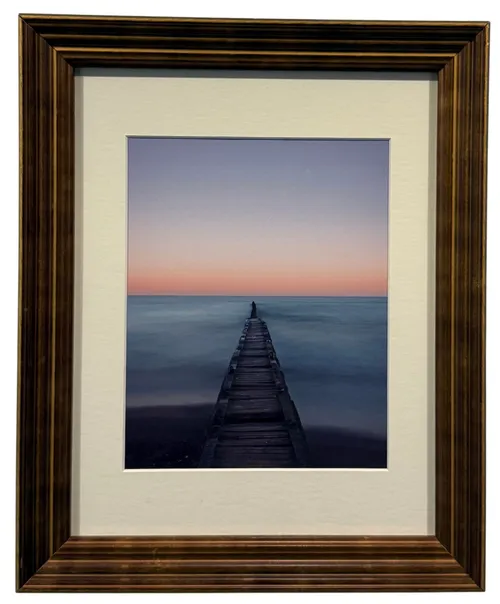 Dock At Sunset Photograph In Gold Frame