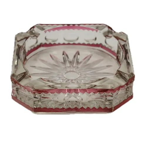 Pink Rim Clear Crystal Ashtray