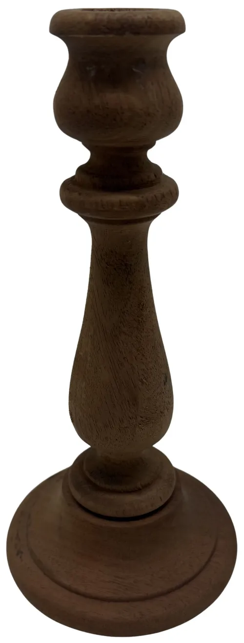 Medium Brown Turned Wood Taper Candle Holder
