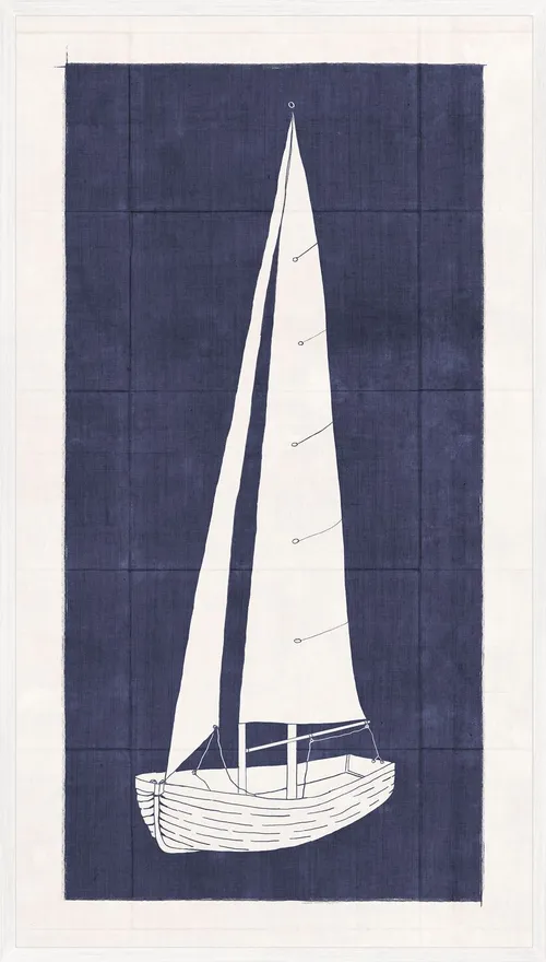 White Sailboat On Blue With White Frame