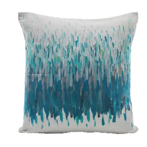 Teal Rainstorm With White Solid Back Throw Pillow